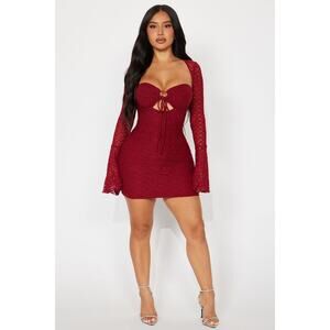 Saffron Lace Micro Mini Dress - Burgundy - Size L